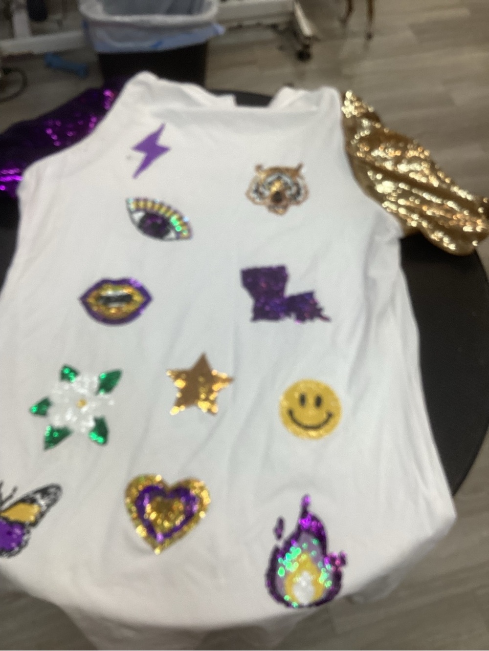 White Sequin Patch Tank Top - Fun Icon Appliqués